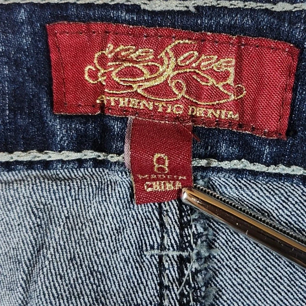 One 5one Bootcut Jeans Women 8 Dark Wash Blue Excellent Embroidered Rhinestone - Picture 3 of 15